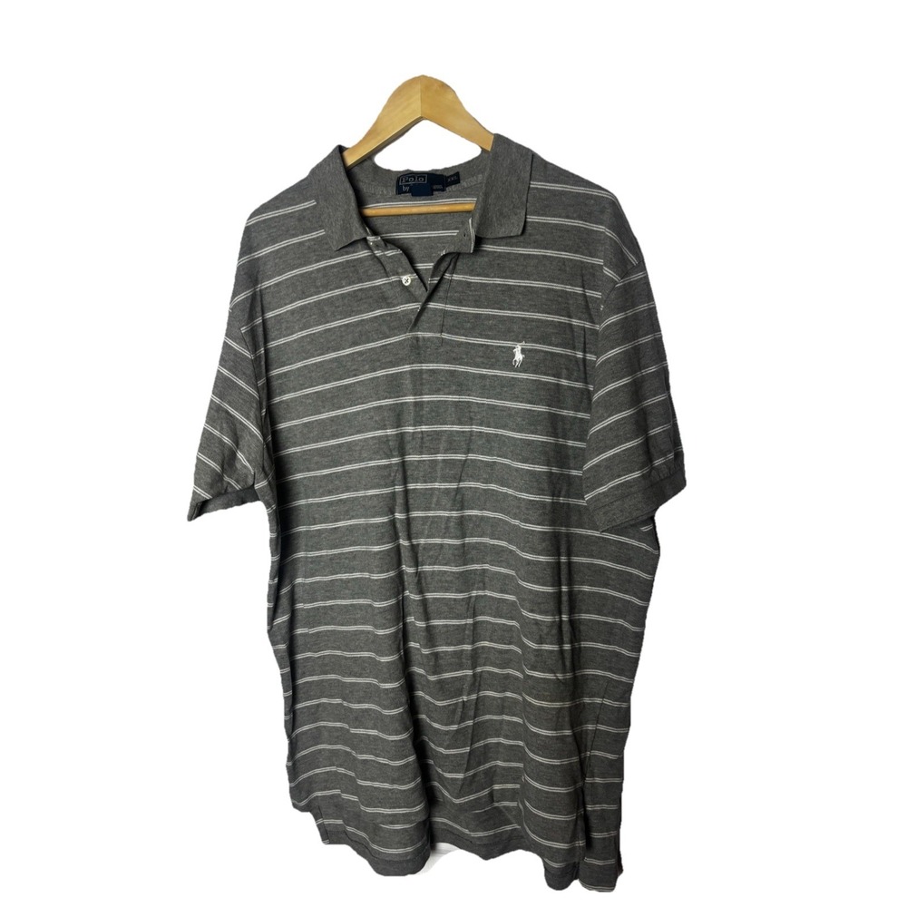 Ralph Lauren Polo Shirt Mens 2XL Gray White Stripes Casual Pony Logo Preppy